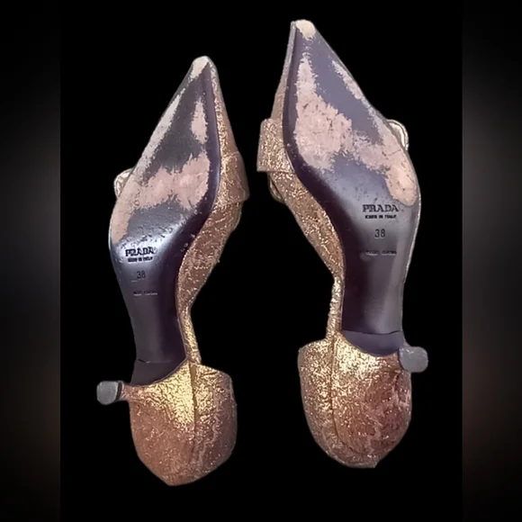 PRADA Shoes 8 Gold Brocade Flats / Kitten Heel - Picture 9 of 14